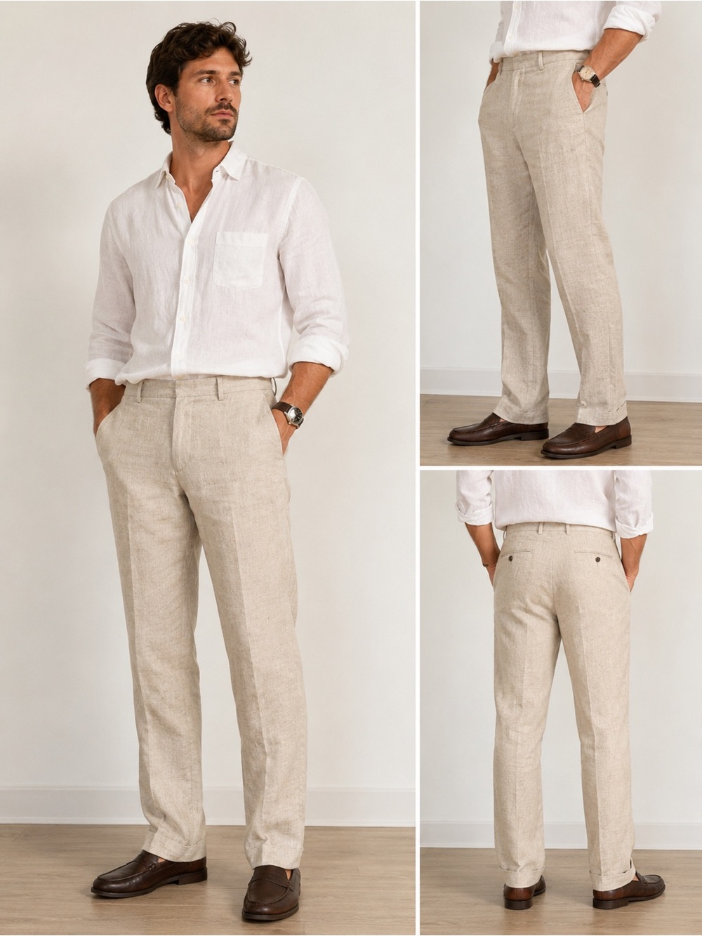 Baird McNutt Murano Alex Fit 100% Linen Beige Pants 34x30